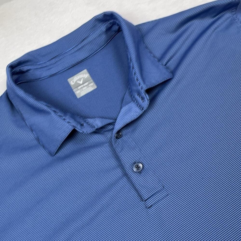 Callaway Opti-Dri Polo Shirt Mens 2XL Blue Striped Moisture Wicking Stretch